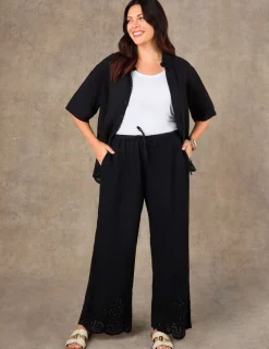 Linen Blend Broderie Wide Leg Trousers
