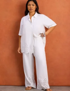 Linen Blend Broderie Wide Leg Trousers