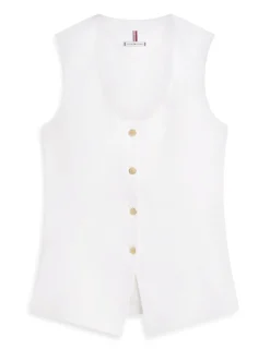 Linen Blend Button Through Vest Top