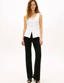 Linen Blend Button Through Vest Top