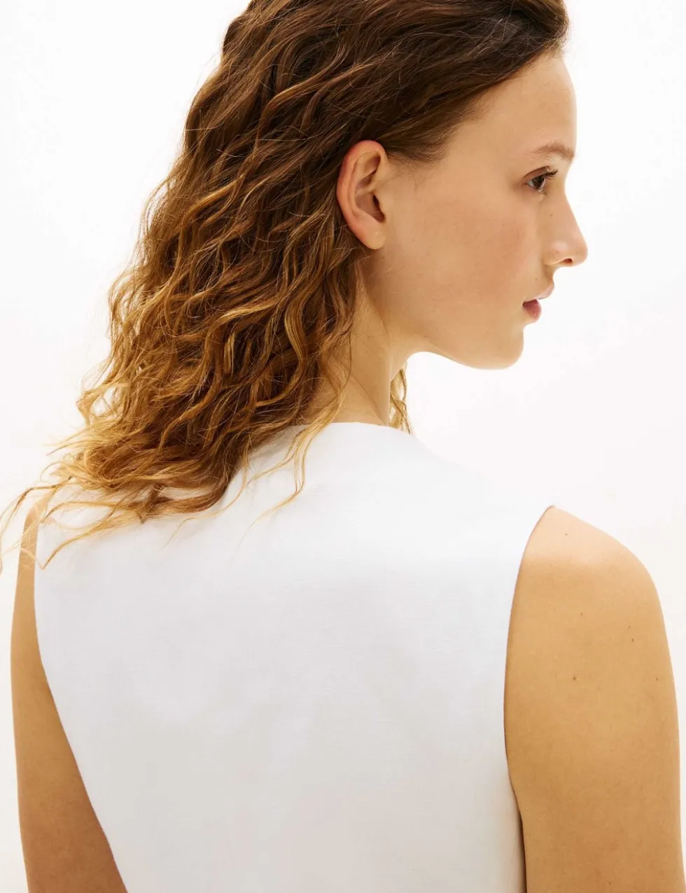 Linen Blend Button Through Vest Top