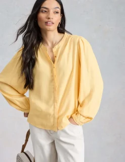 Linen Blend Button Through Blouse