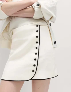 Linen Blend Contrast Piping Mini Skirt