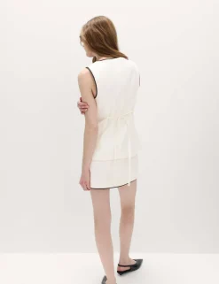 Linen Blend Contrast Piping Waistcoat