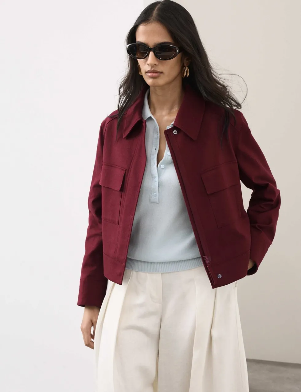 Linen Blend Cropped Utility Jacket