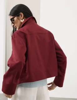 Linen Blend Cropped Utility Jacket