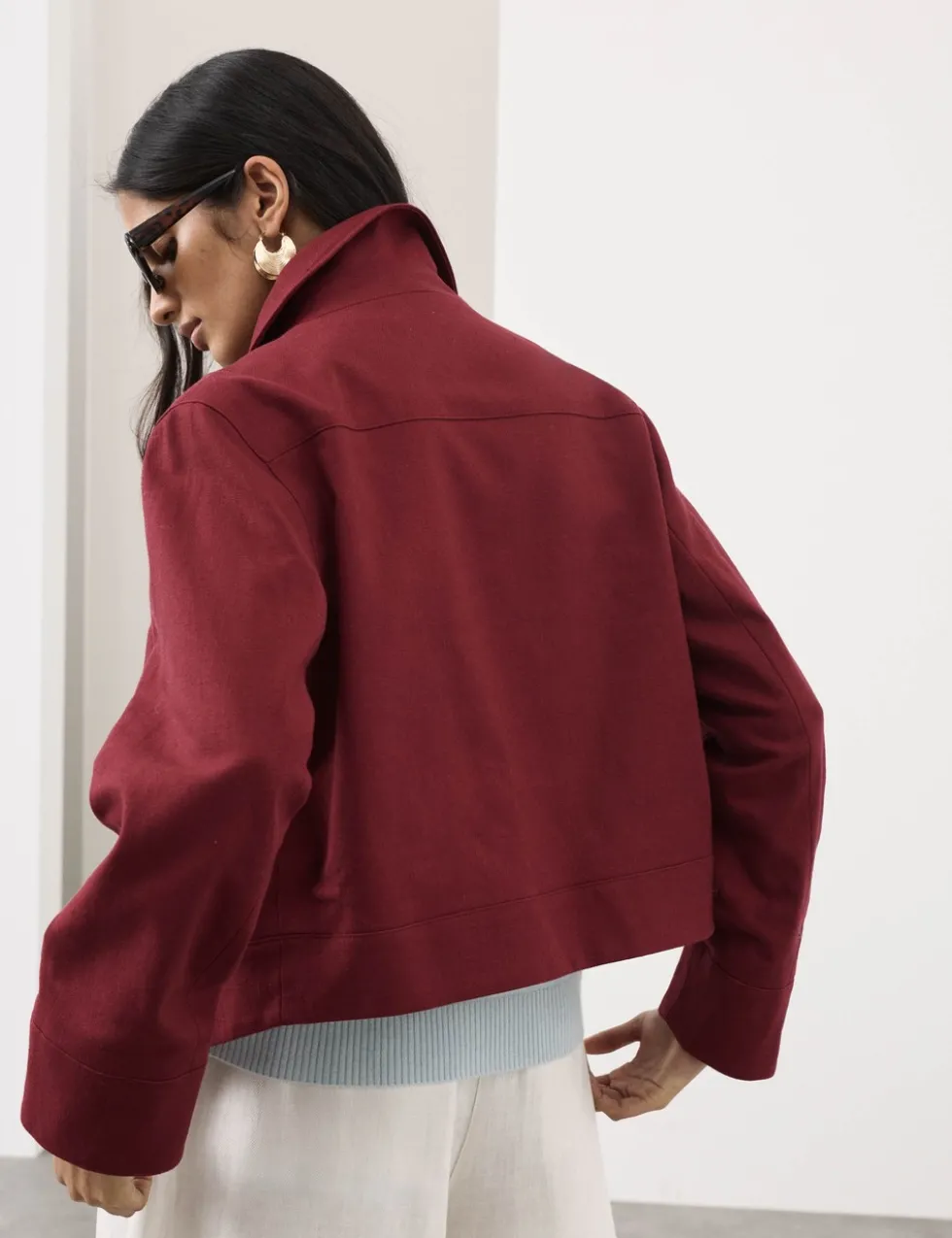 Linen Blend Cropped Utility Jacket