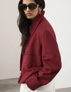 Linen Blend Cropped Utility Jacket