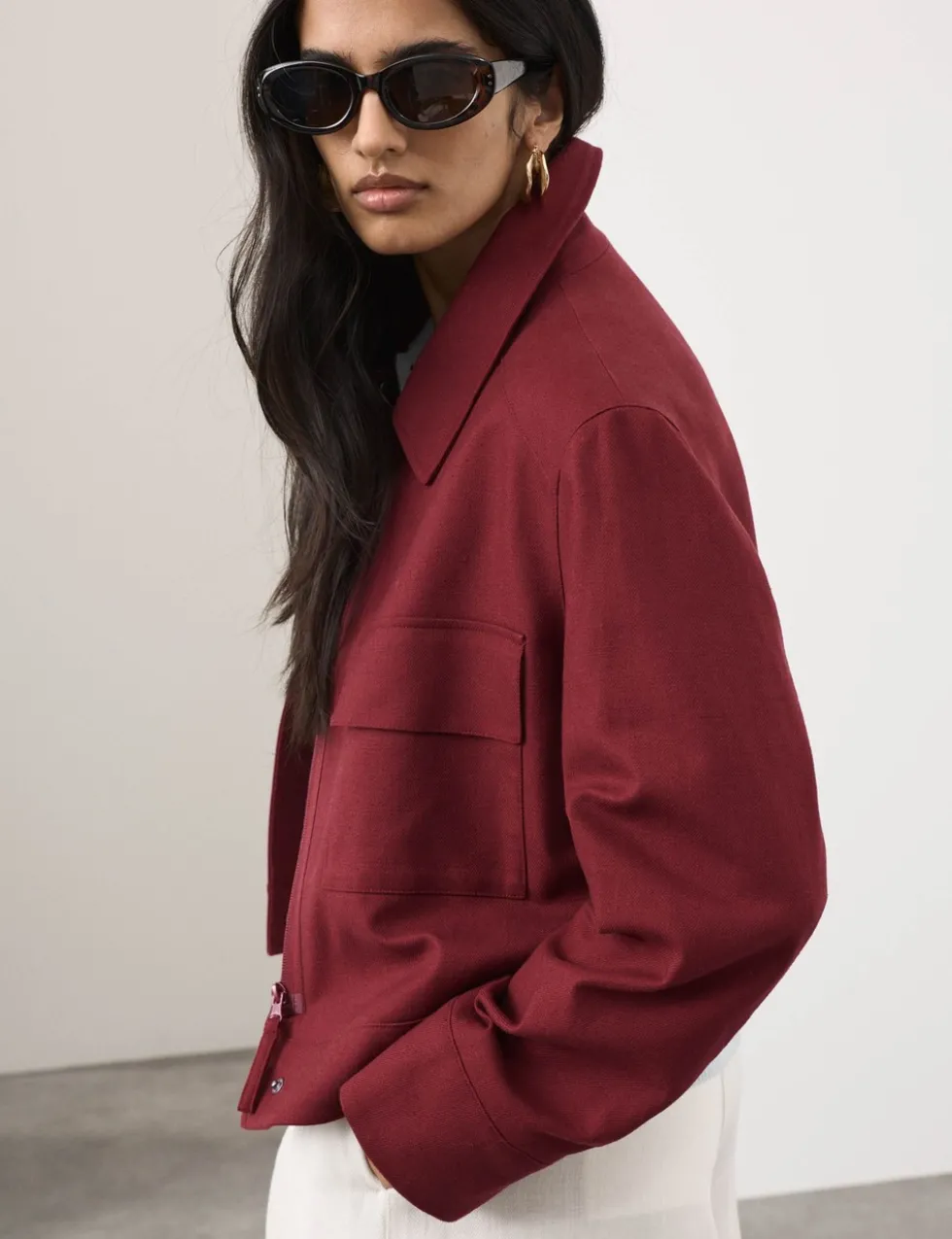 Linen Blend Cropped Utility Jacket