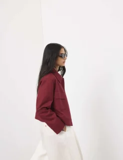 Linen Blend Cropped Utility Jacket