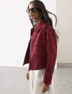 Linen Blend Cropped Utility Jacket