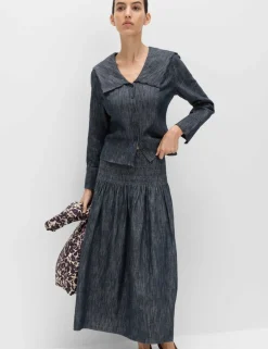 Linen Blend Denim Scallop Collar Shirt