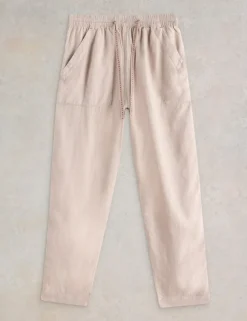 Linen Blend Drawstring Ankle Grazer Trousers