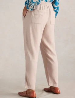 Linen Blend Drawstring Ankle Grazer Trousers