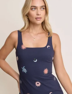 Linen Blend Embroidered Mini Shift Dress