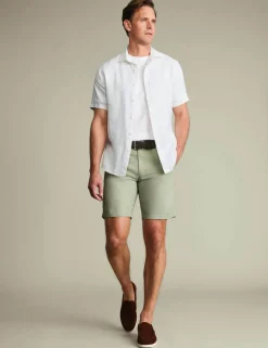 Linen Blend Flat Front Shorts