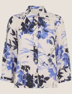 Linen Blend Floral Collared Shirt