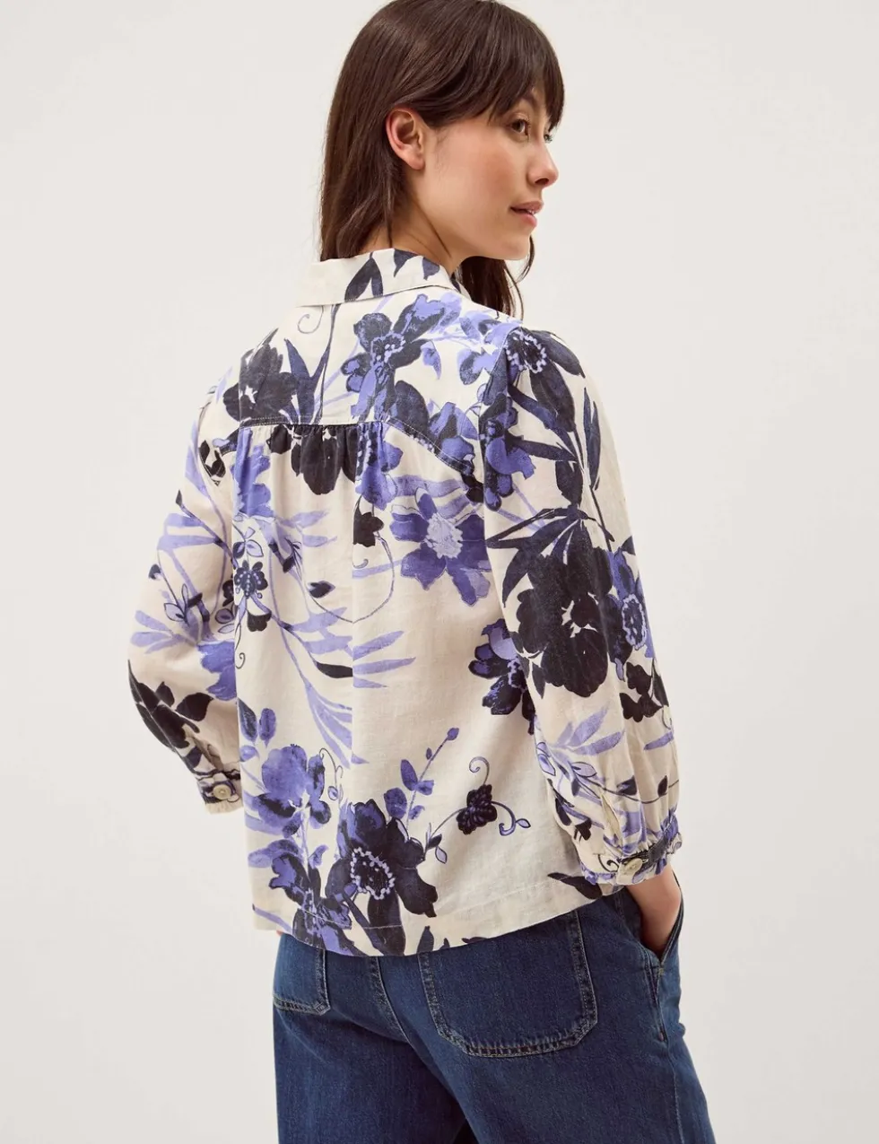 Linen Blend Floral Collared Shirt