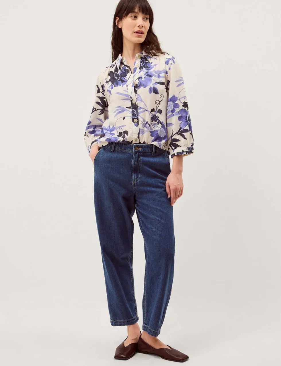 Linen Blend Floral Collared Shirt