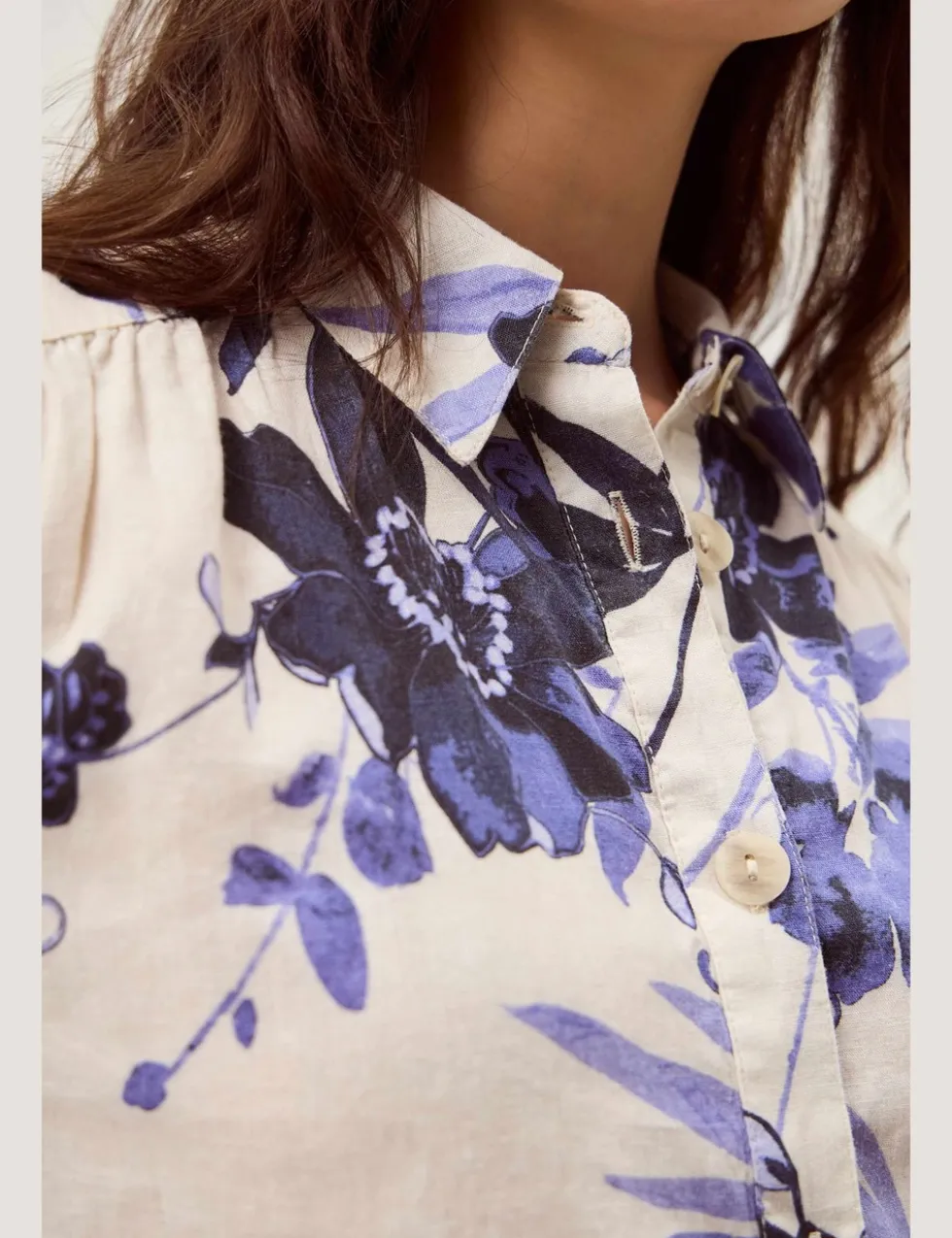 Linen Blend Floral Collared Shirt