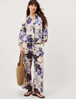Linen Blend Floral Collared Shirt