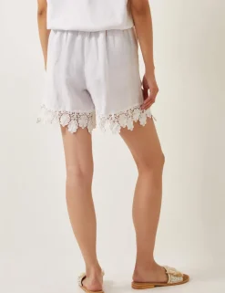 Linen Blend Floral Lace Trimmed Shorts