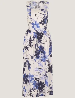 Linen Blend Floral Midi Skater Dress
