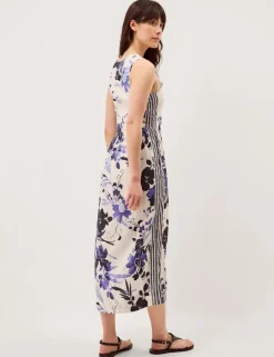 Linen Blend Floral Midi Skater Dress