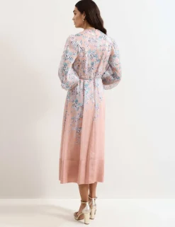 Linen Blend Floral Midi Skater Dress