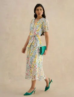 Linen Blend Floral Midi Tea Dress