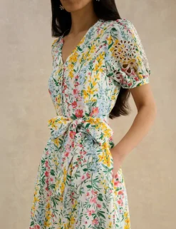 Linen Blend Floral Midi Tea Dress