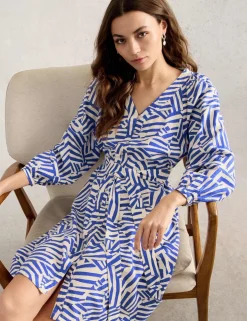 Linen Blend Geometric Mini Shirt Dress