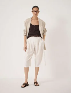 Linen Blend High Waisted Bermuda Shorts