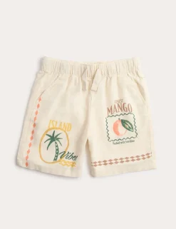 Linen Blend Island Print Shorts (2-8 Yrs)