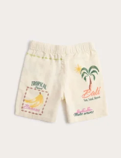 Linen Blend Island Print Shorts (2-8 Yrs)