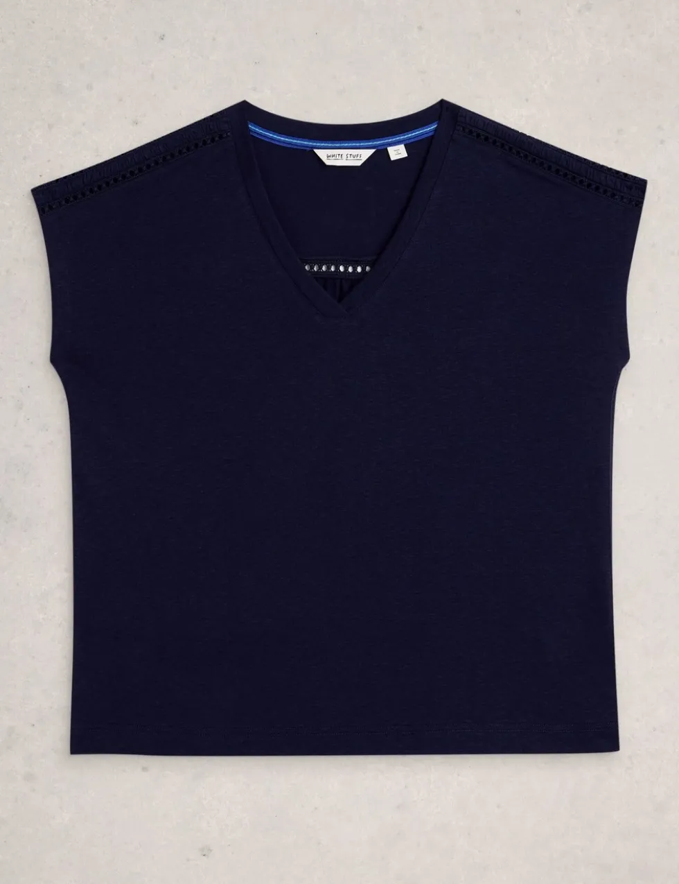 Linen Blend Lace Trim T-Shirt