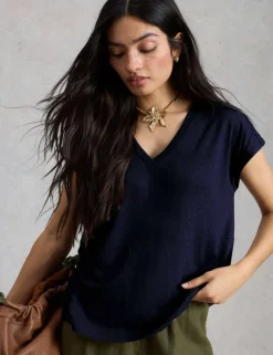 Linen Blend Lace Trim T-Shirt