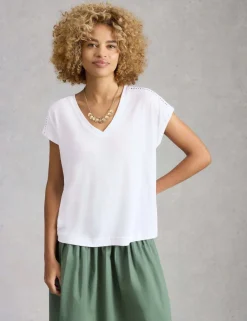 Linen Blend Lace Trim T-Shirt