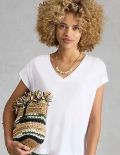 Linen Blend Lace Trim T-Shirt