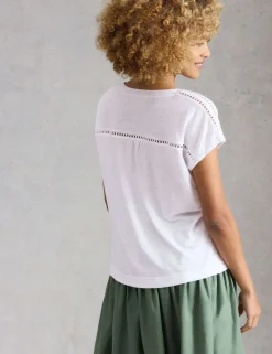 Linen Blend Lace Trim T-Shirt