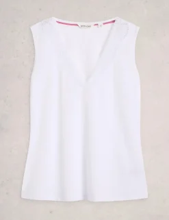 Linen Blend Lace Trim V-Neck Vest Top