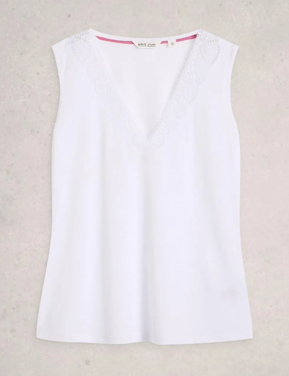 Linen Blend Lace Trim V-Neck Vest Top
