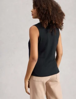 Linen Blend Lace Trim V-Neck Vest Top