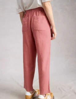 Linen Blend Leaf Print Tapered Trousers