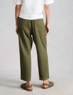 Linen Blend Leaf Print Tapered Trousers