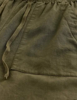 Linen Blend Leaf Print Tapered Trousers