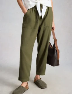 Linen Blend Leaf Print Tapered Trousers