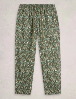 Linen Blend Leaf Print Tapered Trousers