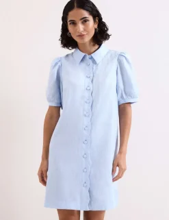 Linen Blend Mini Shirt Dress