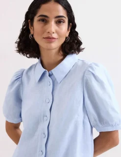 Linen Blend Mini Shirt Dress